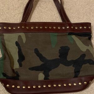 Camouflage Hand Bag with Brown Accents